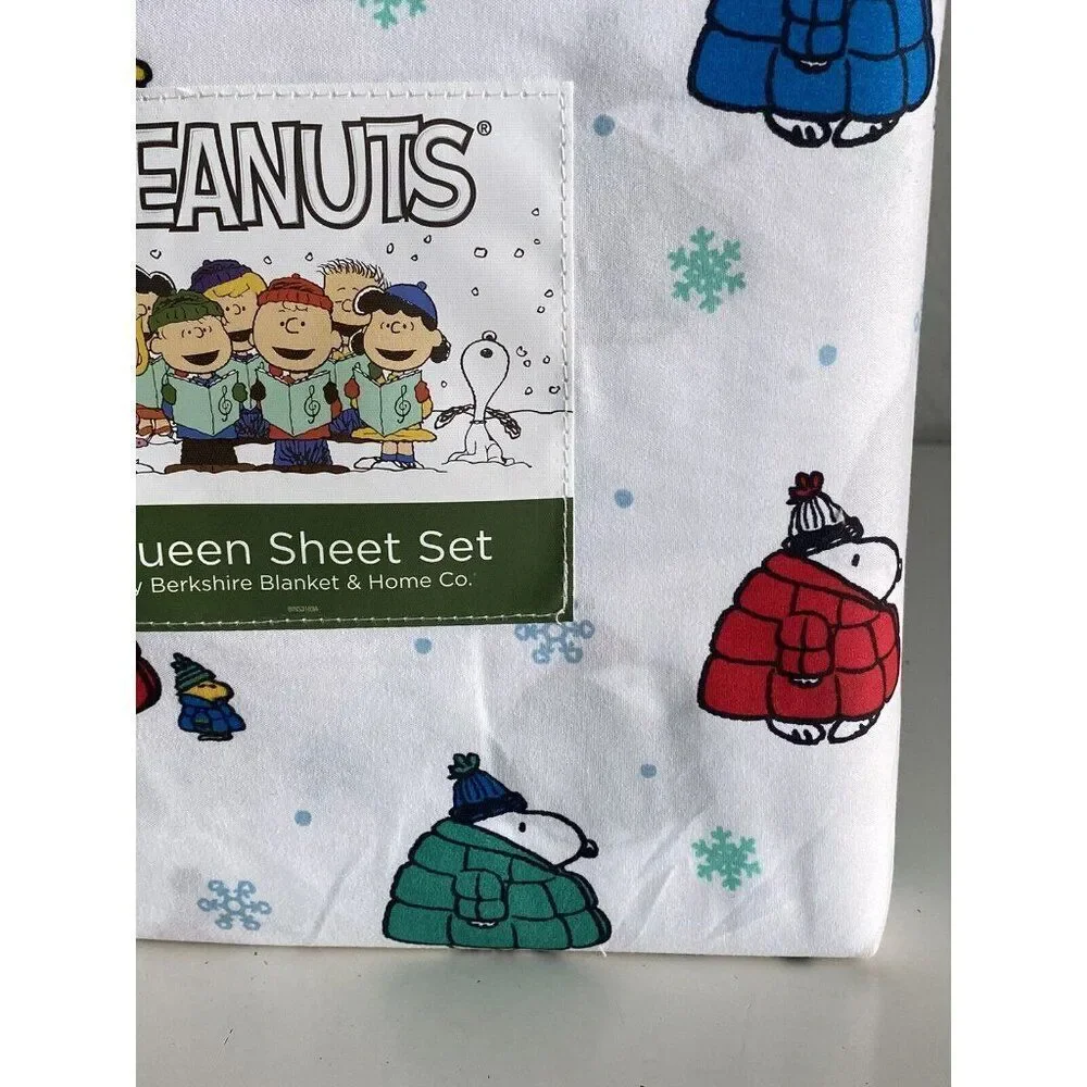 Peanuts Snoopy Puffy Puffer Coat Jacket Sheet Set QUEEN SIZE Multicolor Soft NEW